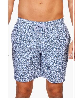 Nordstrom Blue and White Floral Swim Trunks